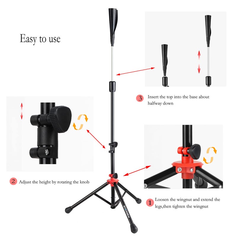 Storgem Batting Baseball tee Softball, Easy to Adjustable Height,Portable Tripod Stand Base Tee for Hitting Training Practice,with Carrying Bag (Black Red Pro) - Image 4